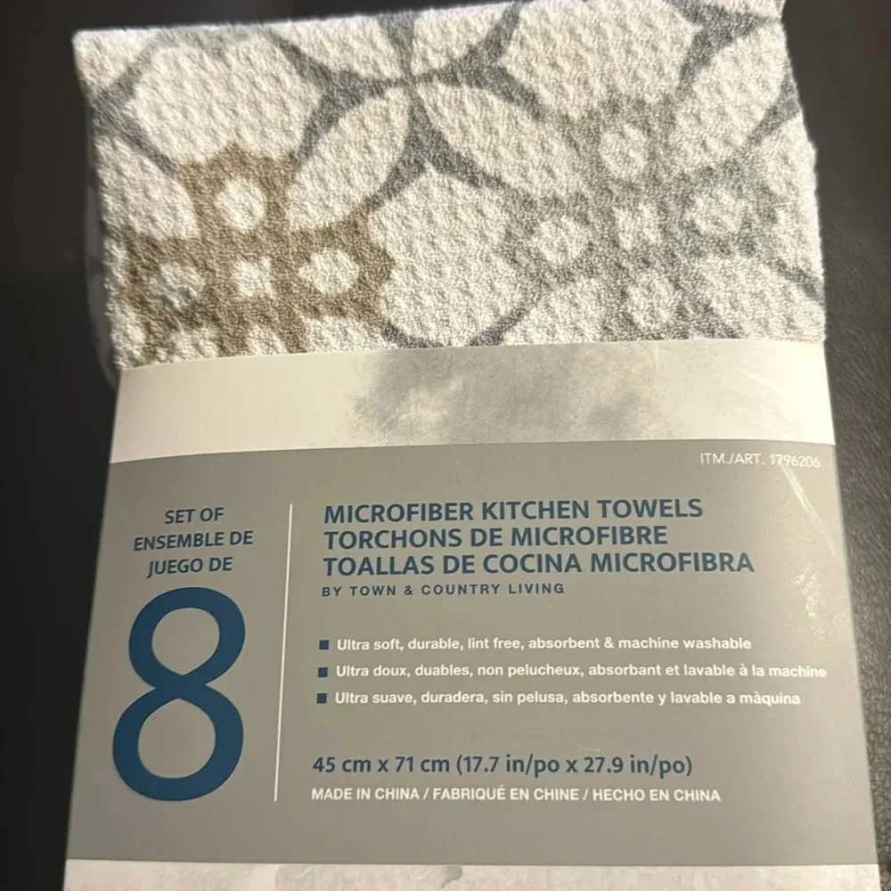 Microfiber Kitchen Towels, 8 Pack Gray Town & Country
